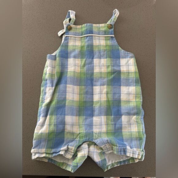 Janie and Jack Blue and Green Plaid Print Baby Boy Romper size 6-12 months - Picture 1 of 3